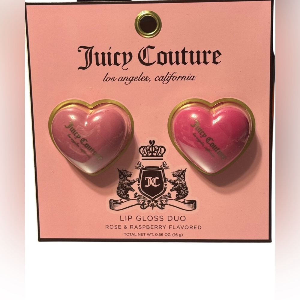 Juicy Couture Lip Gloss Duo Heart Shaped Pink Rose Raspberry Y2K Beauty Set NWT